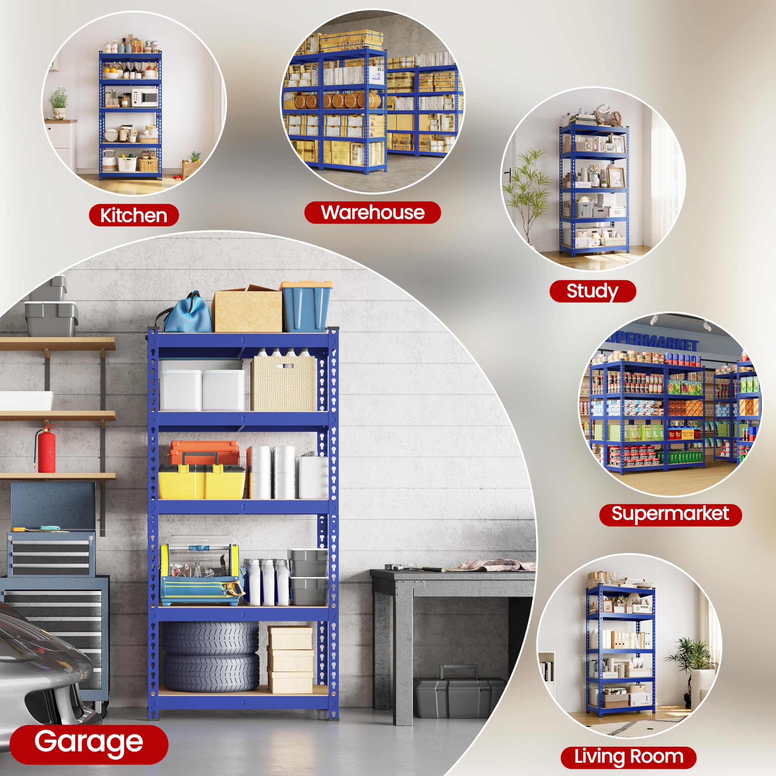 Yaheetech 5 Tier Garage Shelving Units, Heavy Duty Racking shelves, 150KG Per Shelf/750KG Capacity, 70cmx30cmx150cm（LxWxH,Dark Gray