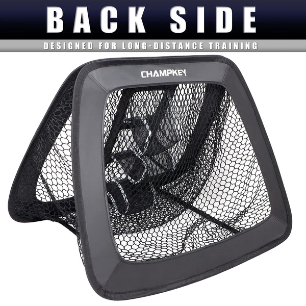 CHAMPKEY Double Sided Golf Chipping Net with Golf Hitting Mat | Come with 12 Foam Golf Balls | 5 Ply-Knotless Netting Chipping Net and Heavy Duty