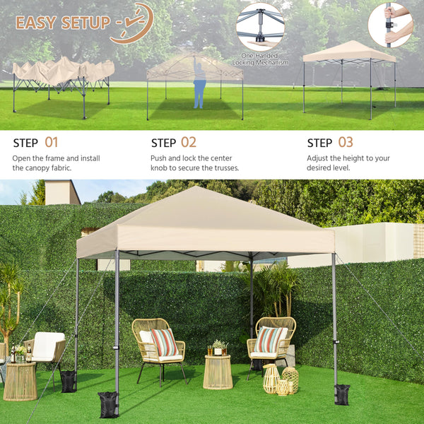 Yaheetech Pop Up Gazebo, 3x3m Easy One Person Setup Instant Shelter, Waterproof Garden Patio Canopy with 4 Sandbags, 4 Ropes & 8 Stakes, Wheeled Bag, Steel Frame, Adjustable Height - Beige