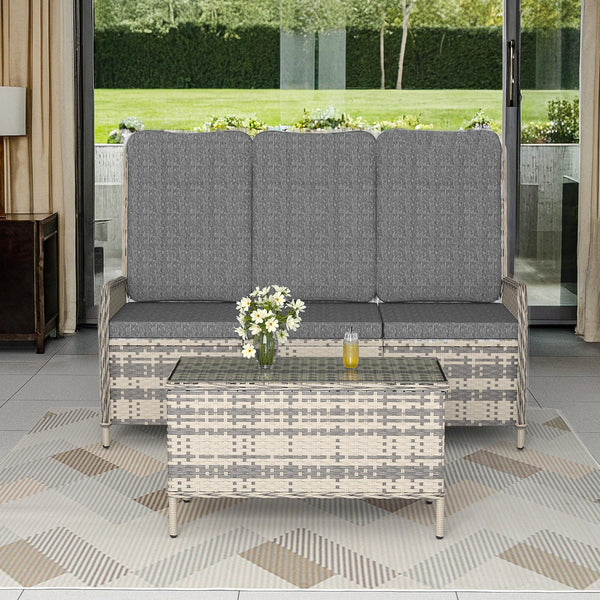 Trumbeak Polyrattan Lounge Set - 3 People Garden Furniture Seating Set Table - Seat Set with Adjustable Backrest Made of Garden Sofa, Side Table for Garden, Black