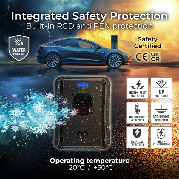 Masterplug Smart EV Home Wall Charger for Type 2 Electric and Plug-In Hybrid Vehicles, Tethered with 5m Cable, Mode 3, App Control, Solar Charging, Single Phase, Black, IP55, 7.4kW, 32A, EVCM3ST7B-MP