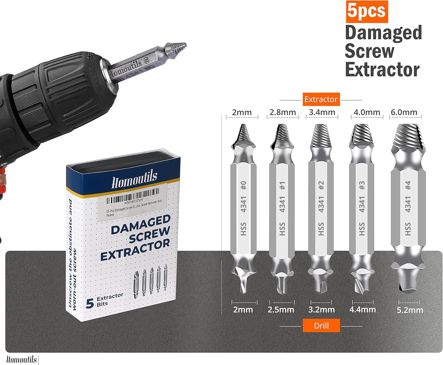 Set of 5 Damaged Screw Extractor Set Remover for Stripped Head Screws Extractor Kit DIY Tools for Men Cool Gadgets for Men Screw Remover Extractor Bit Set