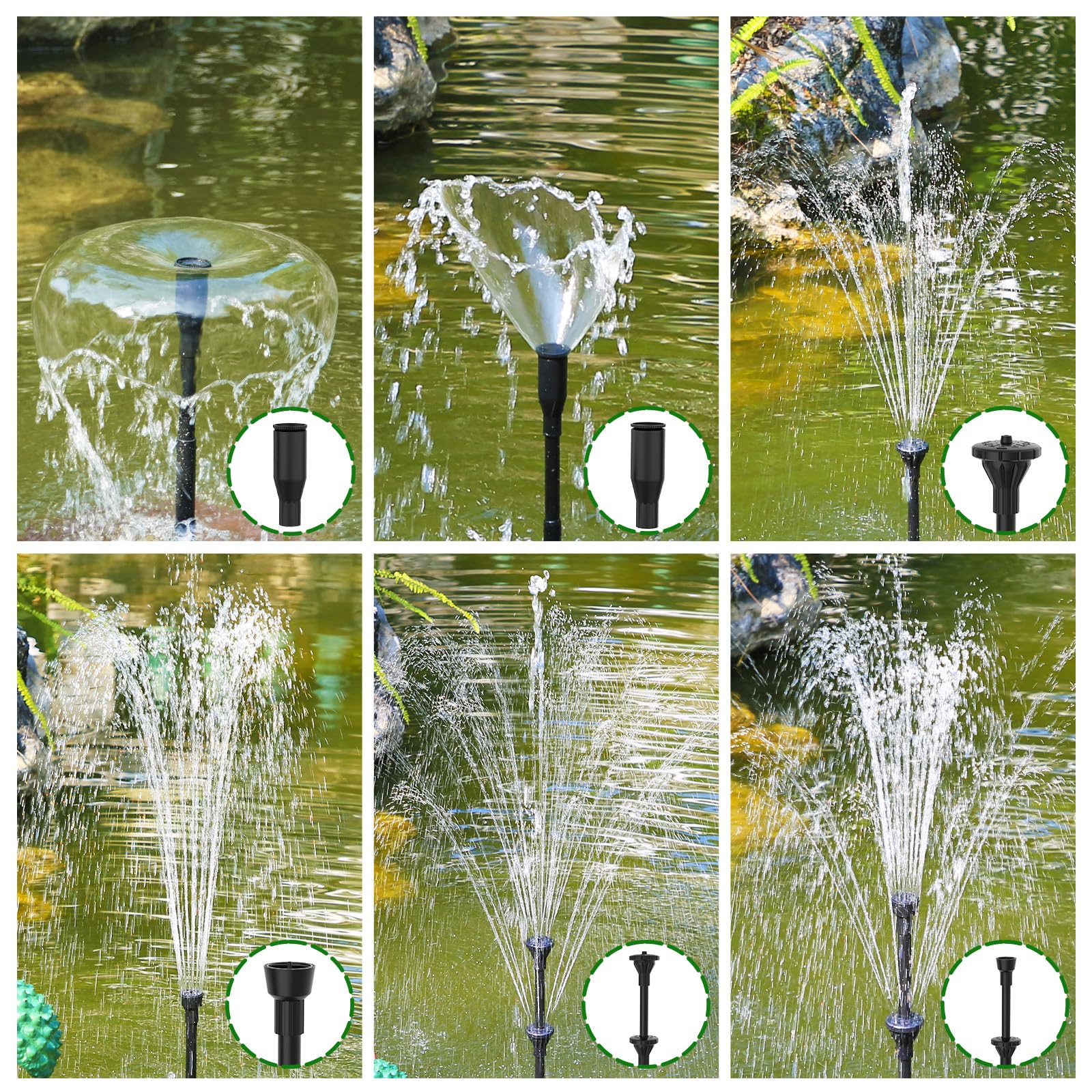 AMZtime 20W Solar Water Fountain, Upgraded solar powered water fountain for DIY Water Feature, Solar Fountain Pump with 6 Nozzles for Bird Bath, Pond,