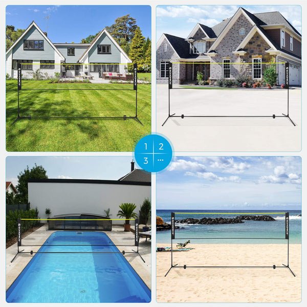 SONGMICS 3 m Badminton Net, Volleyball Net, Adjustable Poles Height, Portable Set for Tennis