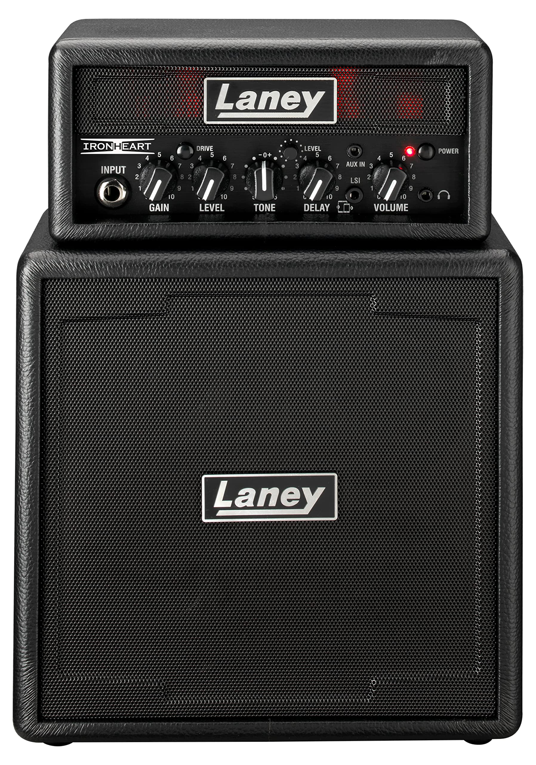 Laney MINISTACK-IRON Battery Powered Guitar Amp – Compact 6W Mini Stack with 4 Speakers, Clean/Drive, Delay, LSI Smartphone Input, AUX In, Headphone Out & Free Ultimate Guitar Subscription - Ironheart