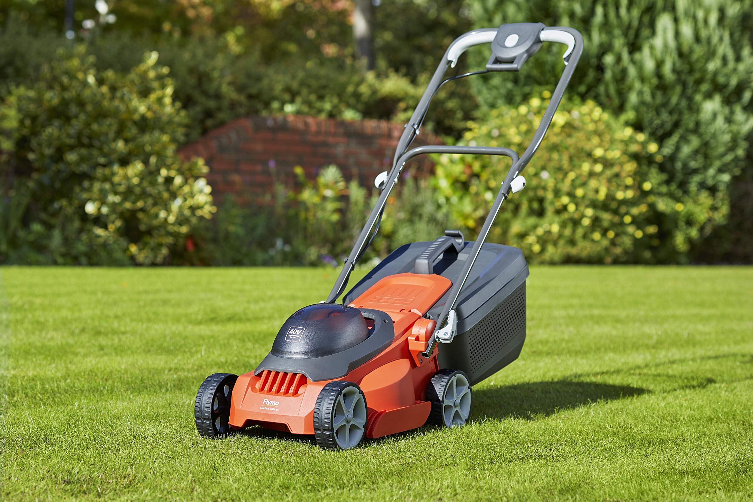 Flymo EasiStore 380R Electric Rotary Lawn Mower - 38 cm Cutting Width, 45 Litre Grass Box, Close Edge Cutting, Rear Roller, Central Height Adjust, Space Saving Storage Features