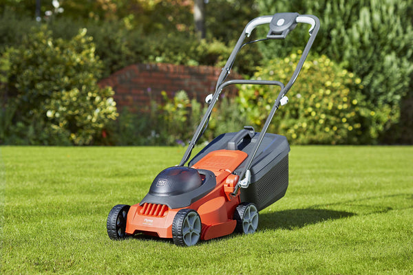 Flymo EasiStore 380R Electric Rotary Lawn Mower - 38 cm Cutting Width, 45 Litre Grass Box, Close Edge Cutting, Rear Roller, Central Height Adjust, Space Saving Storage Features