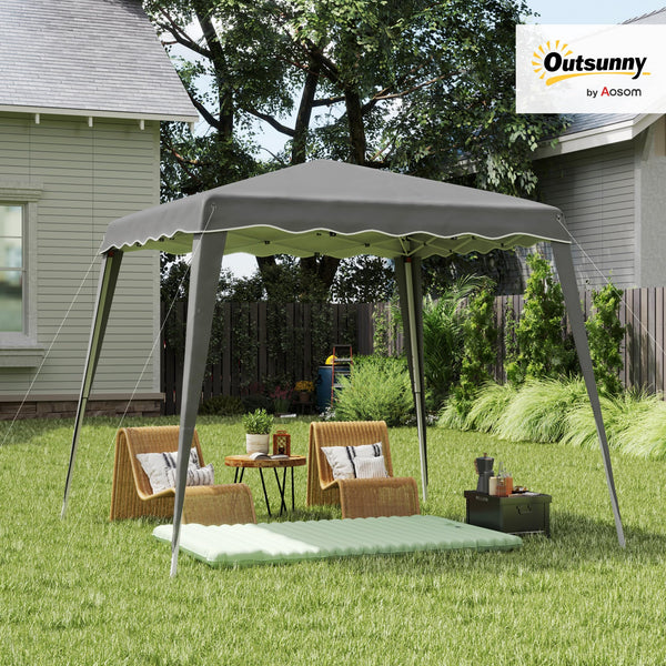 Outsunny 3 M x 3 M Base/ 2.5 M x 2.5 M Top Pop Up Gazebo, One Person Setup Instant with Carry Bag, Height Adjustable Slant Leg Party Tent Instant Event Shelter for Garden, Patio, Black