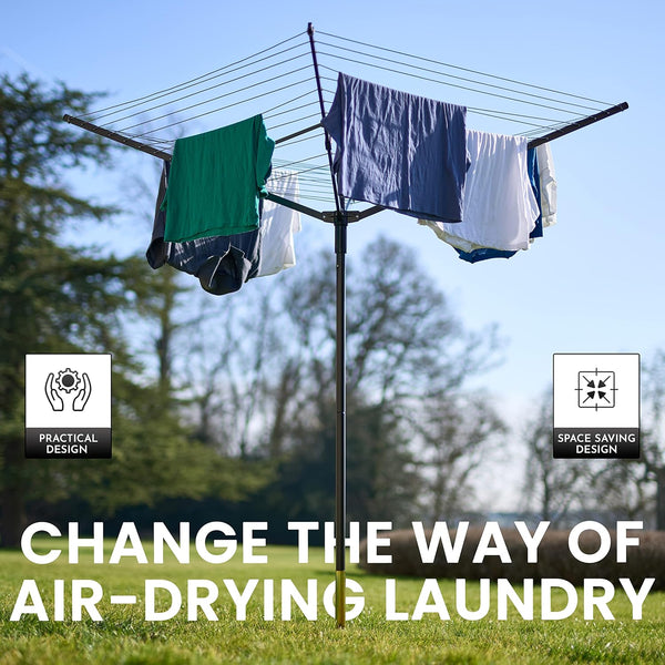 SA Products Rotary Washing Line | 45m Rotating Heavy Duty Clothes Airer Outdoor | Garden 4 Arm Rotary Washing Line | Washing Line Rotary with Ground Spike & Cover
