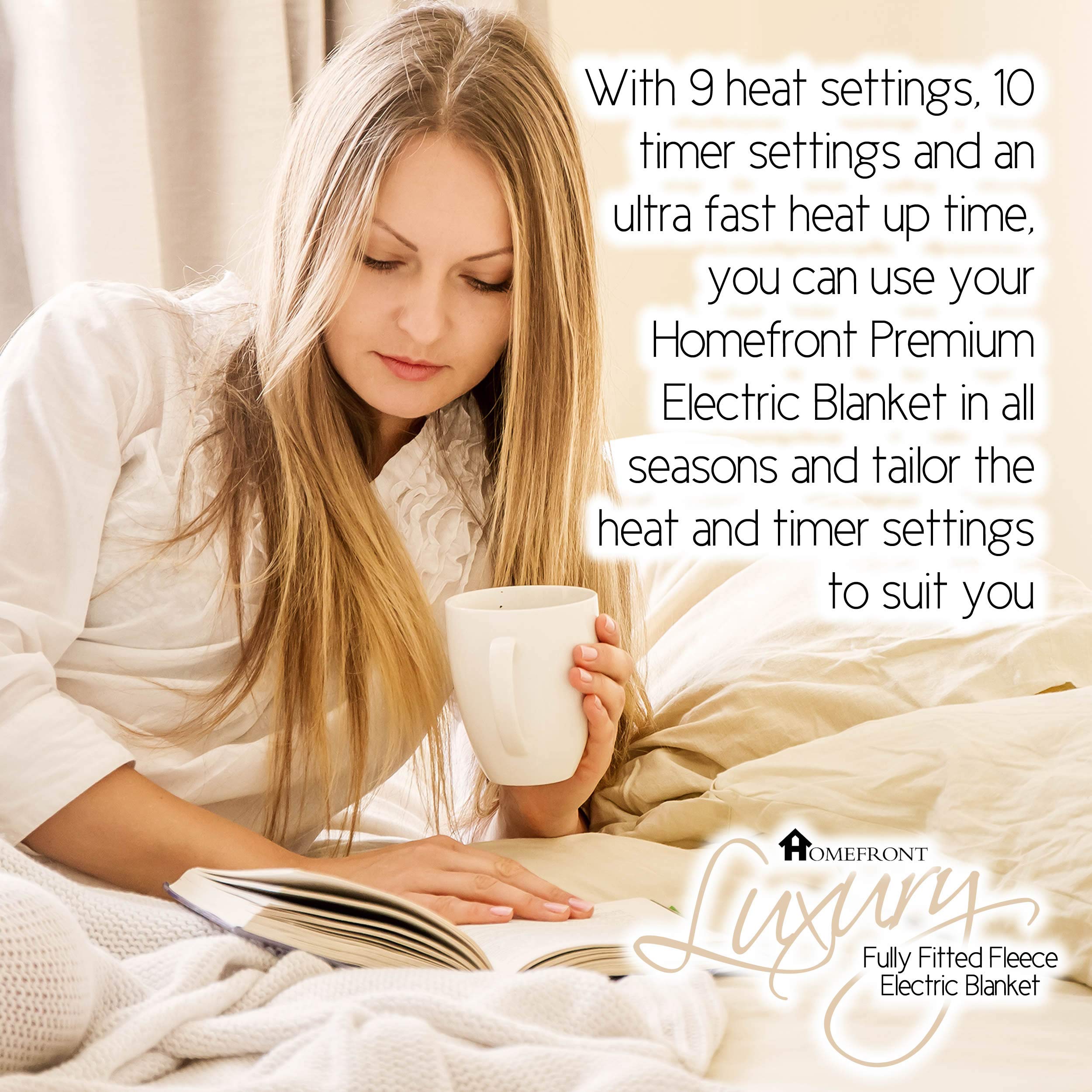 Homefront Electric Blanket Double Size Dual Control Premium Fleece Fully Fitted Heated Mattress Cover, Dual Control