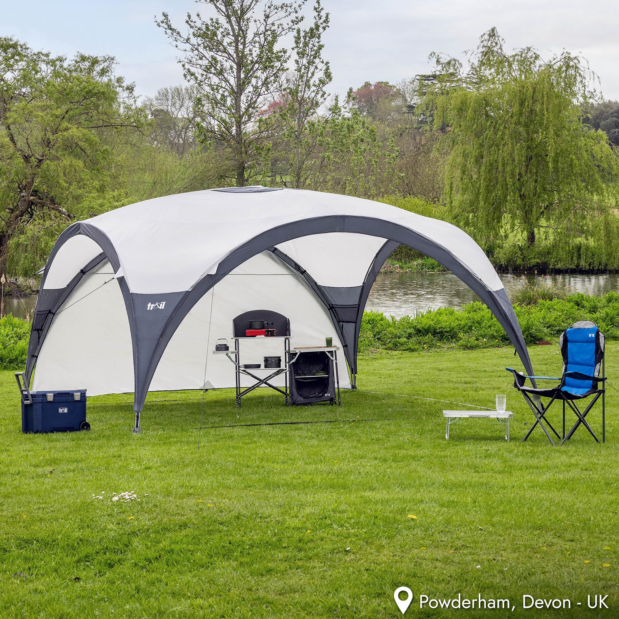 Trail Dome Gazebo with Sides, Portable Steel Pole Shelter, Outdoor Event Camping Garden, 4 Walls, 2 with Doors & Windows, UPF50+ Sun Protection, 4000mm Waterproof, Vent, Bag (3.5m x 3.5m x 2.25m)