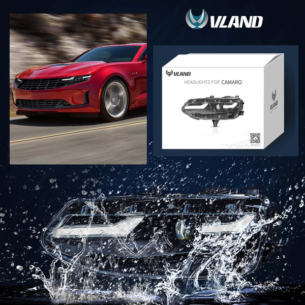 VLAND LED Headlights Compatible with Chevy Camaro 2019-2024 coupe 1LS,1LT,2LT,3LT,LT1/Convertible 1LT,2LT,3LT,LT1, Front Light with Turn Signal and DRL