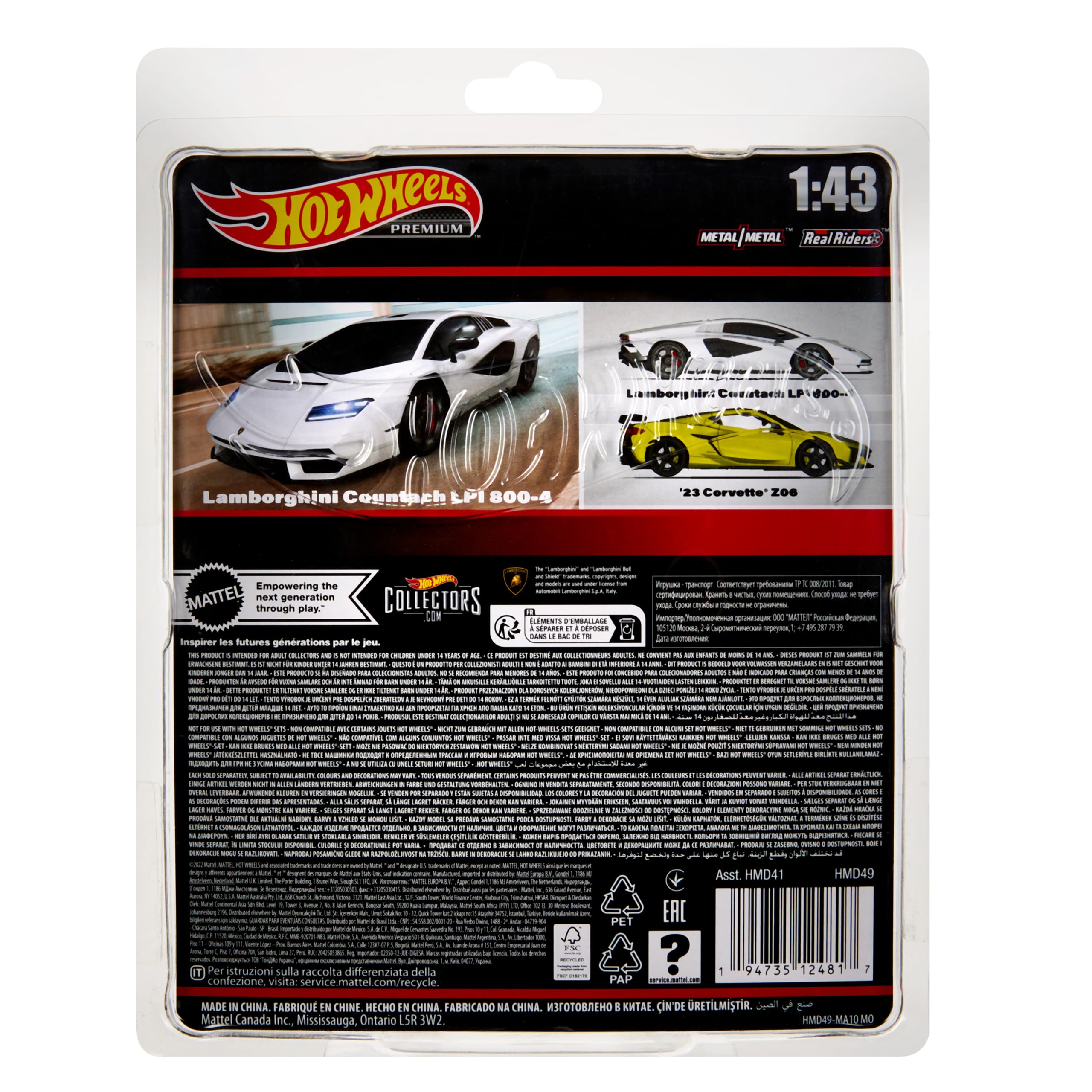 Hot Wheels Premium Ford Mustang, 1:43rd Scale Vehicle, Officially Licensed Replicas for Adult Collectors, Real Riders Tires, Metal/Metal Body & Chassis, HWT04
