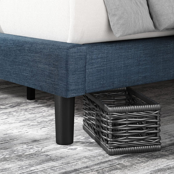 Zinus Omkaram Single Bed frame - Bed 90x190 cm - 36 cm Height - Upholstered Platform Bed frame with Wood slat support - Navy Blue