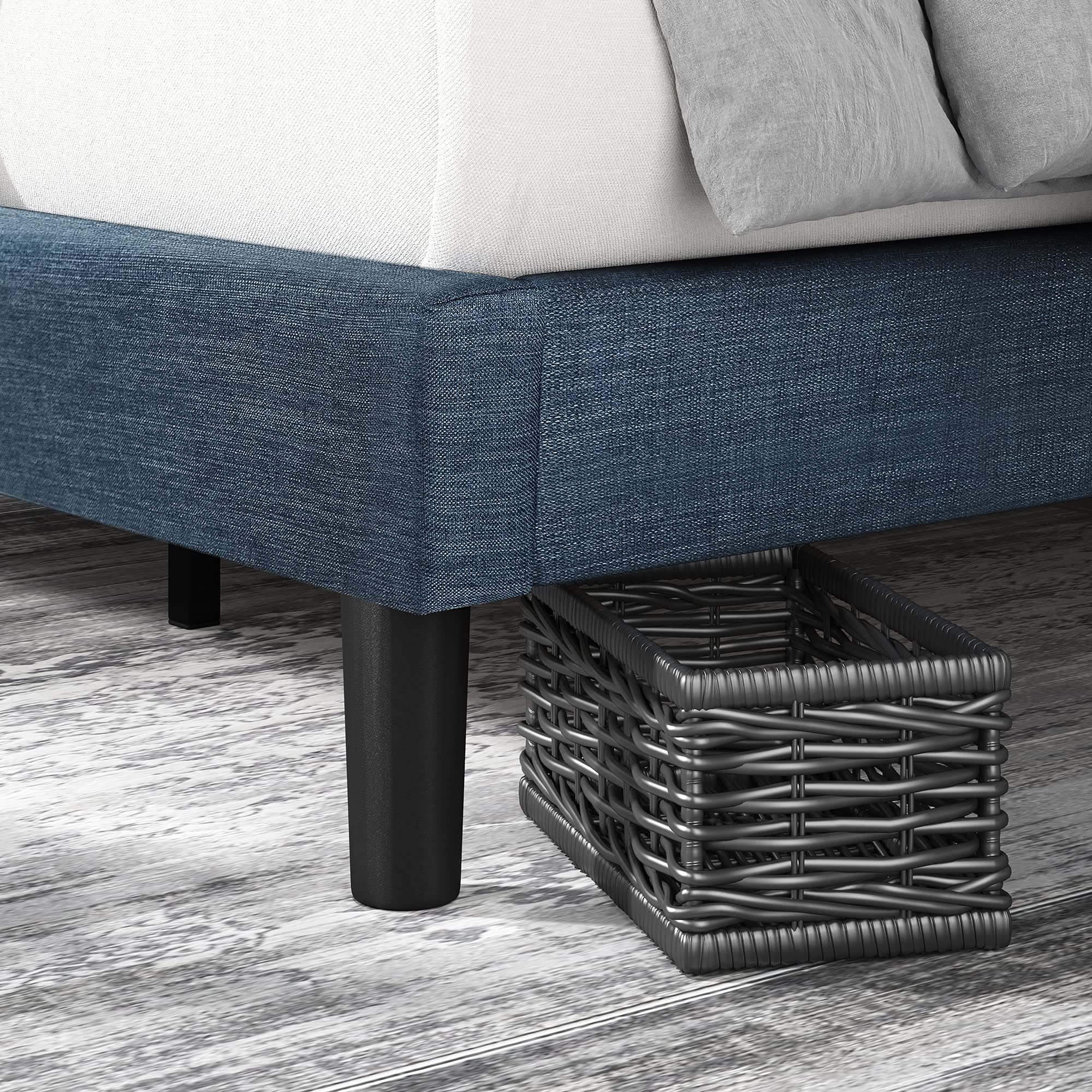 Zinus Omkaram Single Bed frame - Bed 90x190 cm - 36 cm Height - Upholstered Platform Bed frame with Wood slat support - Navy Blue