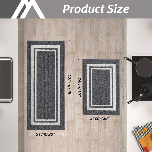 COSY HOMEER Kitchen Rugs 2 Pieces, 51x76cm+51x122cm, Absorbent and Stain-Resistant Kitchen Mats Non-Slip, Machine Washable Kitchen Runners Floor Mat