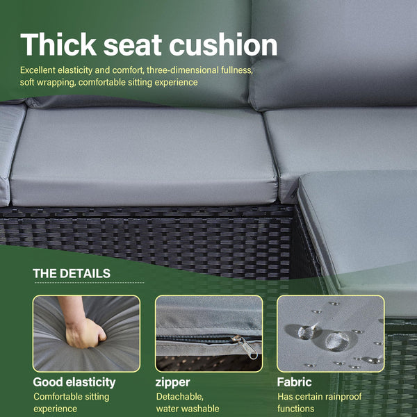 AOUXIN 3 Pieces Rattan garden furniture Patio Furniture Sets All Weather Outdoor Sectional Patio Sofa Manual Weaving Wicker Rattan Corner Sofa with Grey Cushions and Glass Table