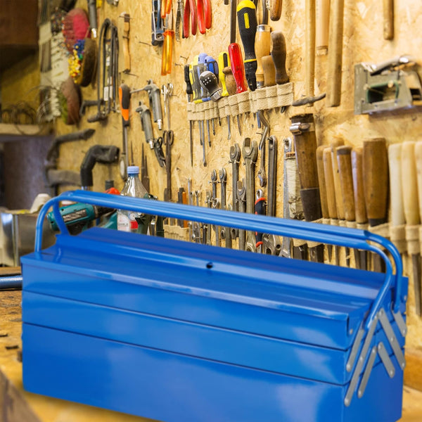 Relaxdays Empty Tool Box, 5 Compartments, With Handle, Metal, Lockable, Toolbox, HWD 21 x 53 x 20 cm, Blue