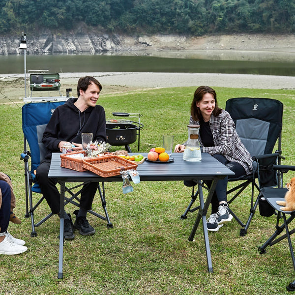 EVER ADVANCED 120X70CM Folding Camping Table with Slatted Top, Aluminium Roll Up Table Height Adjustable, Fold Up Table for 4-6 People, Folding Table