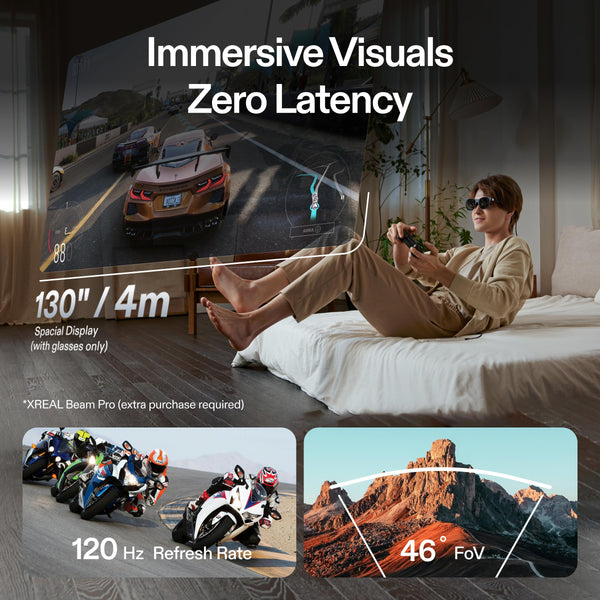 XREAL Air 2 Pro AR Glasses – 130" Spatial Display, 120Hz, 46° FOV, TÜV Certified Eye Comfort, Plug & Play – Compatible with iPhone 15/16, Steam Deck, ROG Ally, Mac, Android & PC