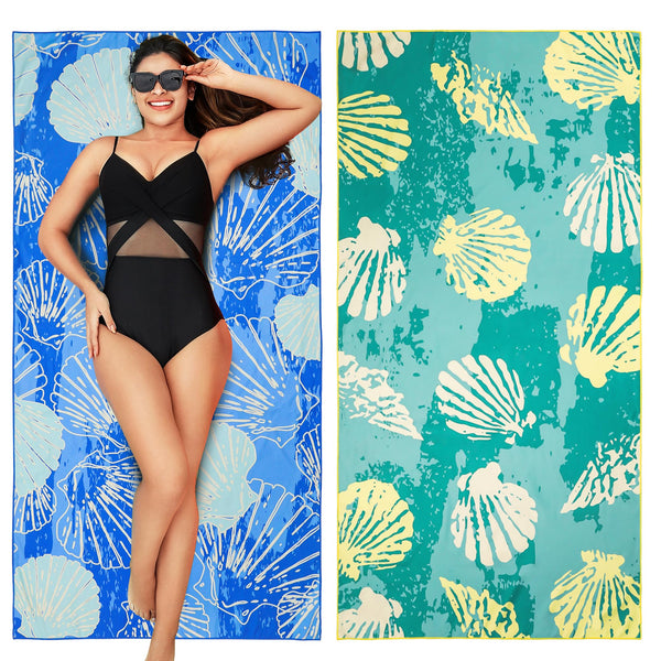 Winthome Beach Towel, Extra Large Microfibre Beach Towel for Adult, Double Sides Sand Free Quick Dry lightweight Travel Swimming Towel(Pink + Green, 90×180cm - 2 pack)