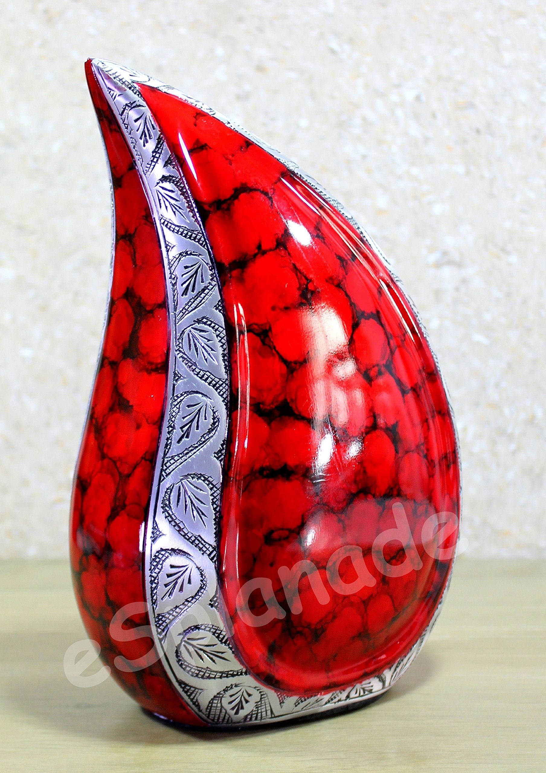 eSplanade Teardrop Cremation Urn Memorial Container Jar Pot | Cremation urn | Metal urn | Burial urn (Fiery Red)
