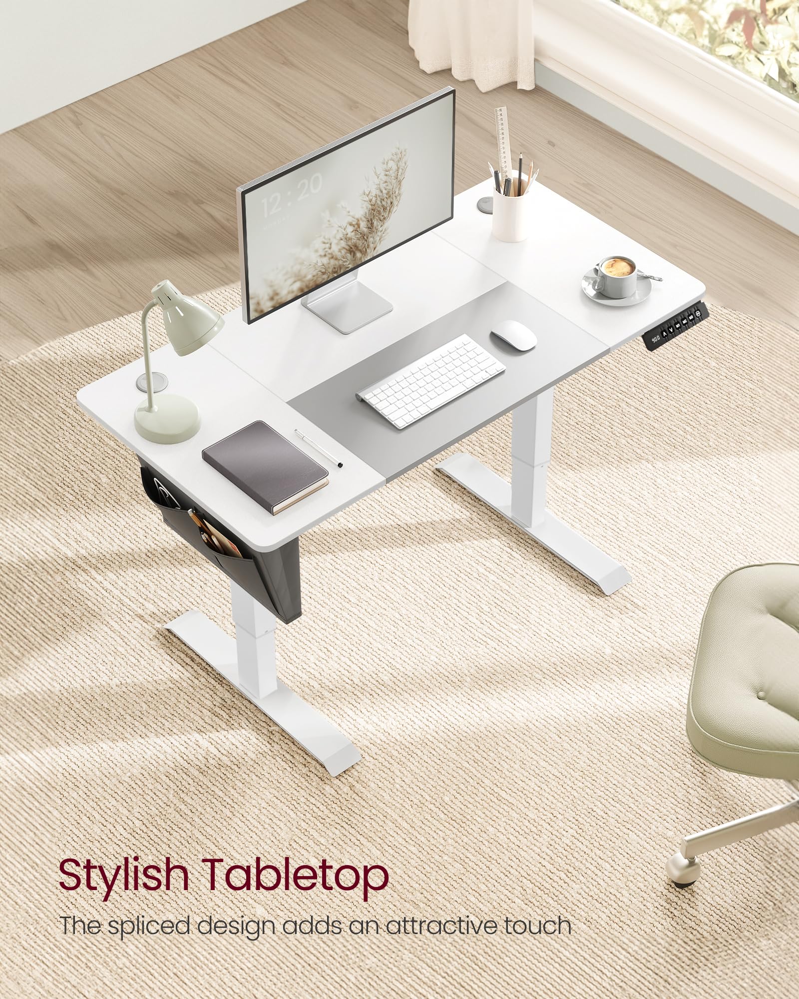 VASAGLE Electric Standing Desk, Height Adjustable Desk, 60 x 140 x (72-120) cm, 4 Memory Heights, Storage Pocket, for Home Office, Study, Rustic Brown and Ink Black LSD134K02