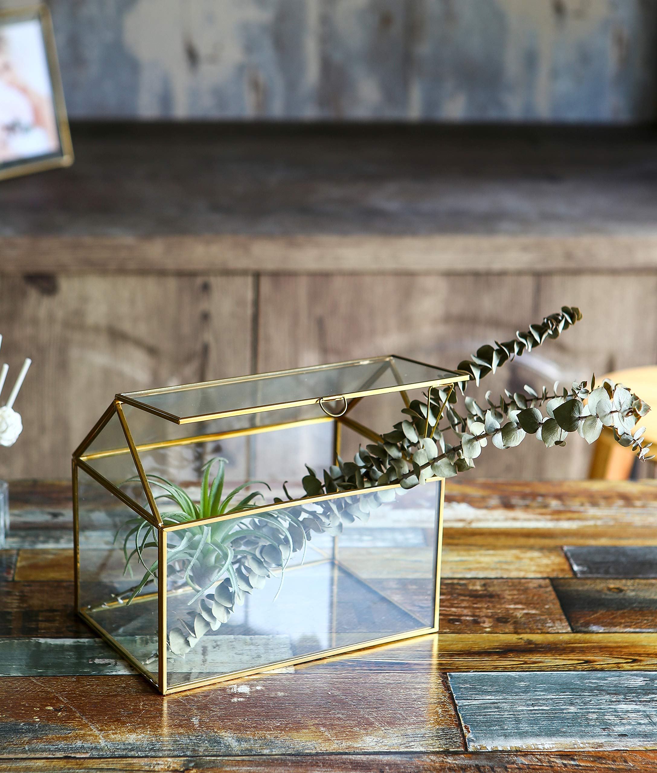 House Shape Close Glass Geometric Terrarium Tabletop Succulent Plant House Garden Planter Moss Fern Swing Lid, Flower Pot for Plants Succulent, Air