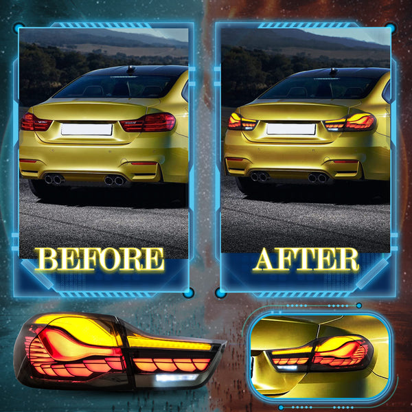 VLAND OLED Rear Tail Lights Compatible with 2014-2020 BMW M4, 4 Series Coupe/Convertible F32 F33 F82 F83/4 Gran Coupe F36,Tail Lights with Dragon Scale Sequential Indicators, Smoked