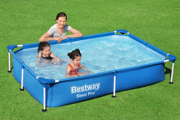 Bestway 56401 Steel Pro Pool | Swimming Pool, Rectangle Above Ground Fast Set Pool, Children’s Detachable Pool, Multiple Sizes, Blue, 221 x 150 x 43 cm