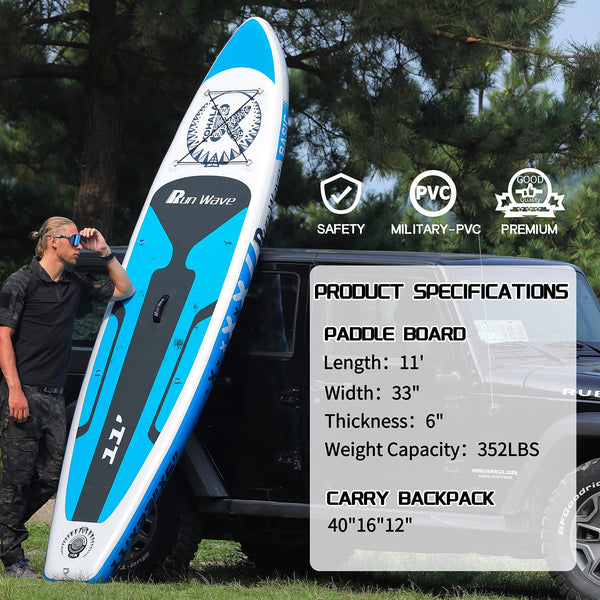 Runwave Inflatable Stand Up Paddle Board 11'×33''×6''(6'' Thick) Non-Slip Deck with Premium SUP Accessories | Wide Stance, Bottom Fins for Surfing Control | Youth Adults Beginner
