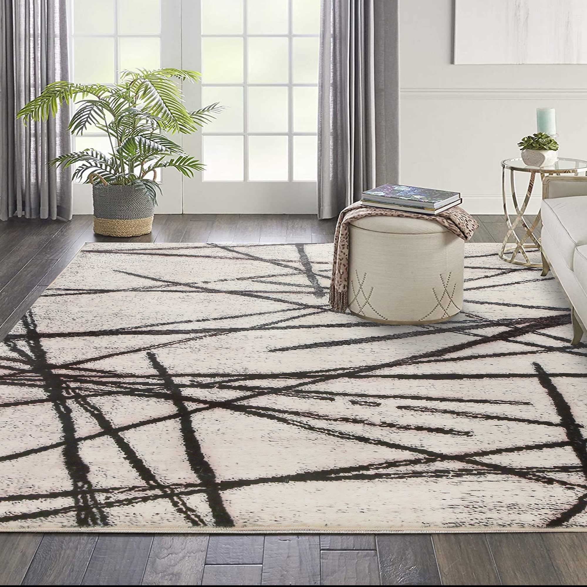 Calore Rugs Living Room Large Modern Soft Area Rug,Modern Simple Style Short Pile Beige pattern Carpet,Non-slip Large Abstract Straight Line Pattern
