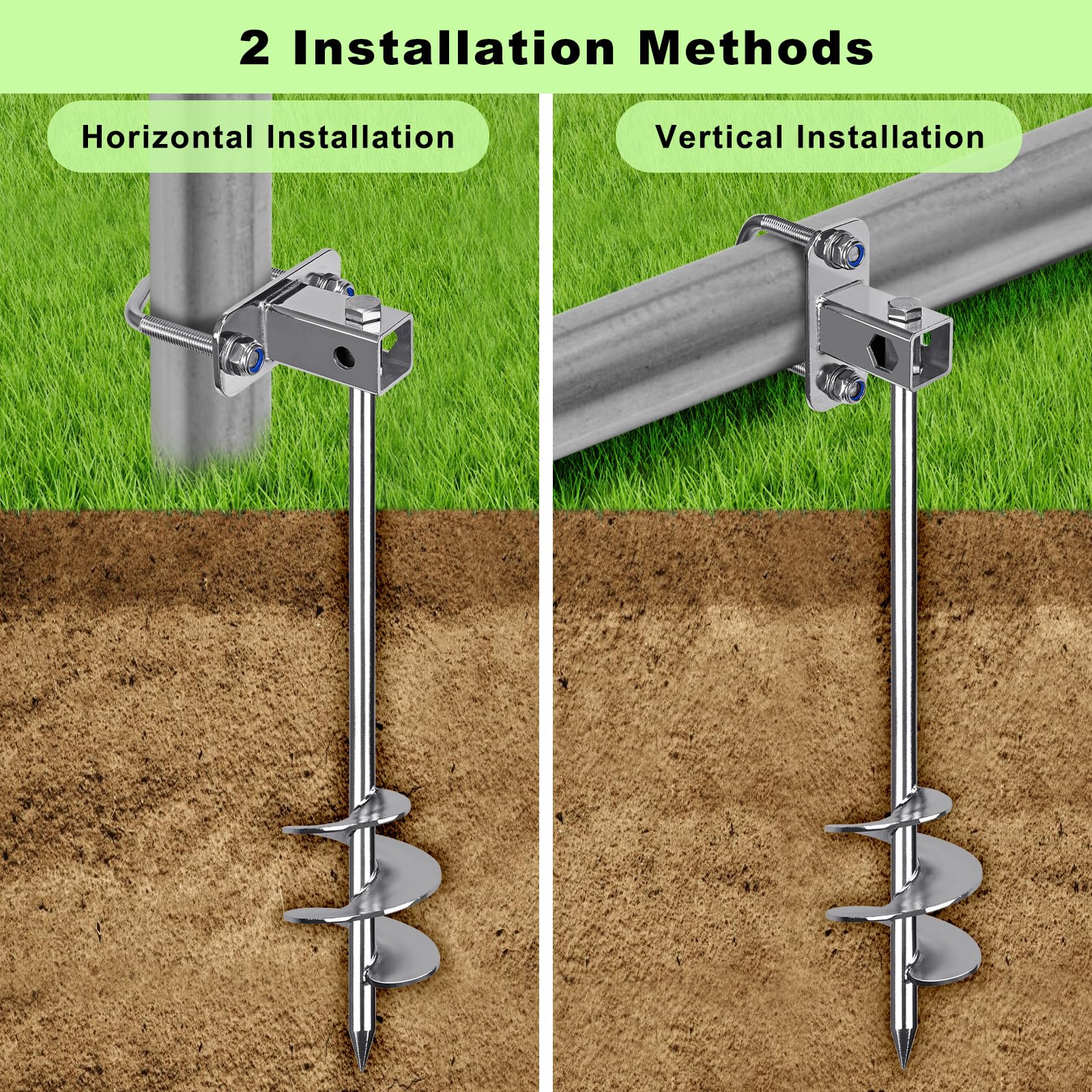 Insaga Tent Peg, 42cm Heavy Duty Ground Anchor Large Metal Sand Earth Stake Spiral Blade Screw in Trampolines Spike for Swing