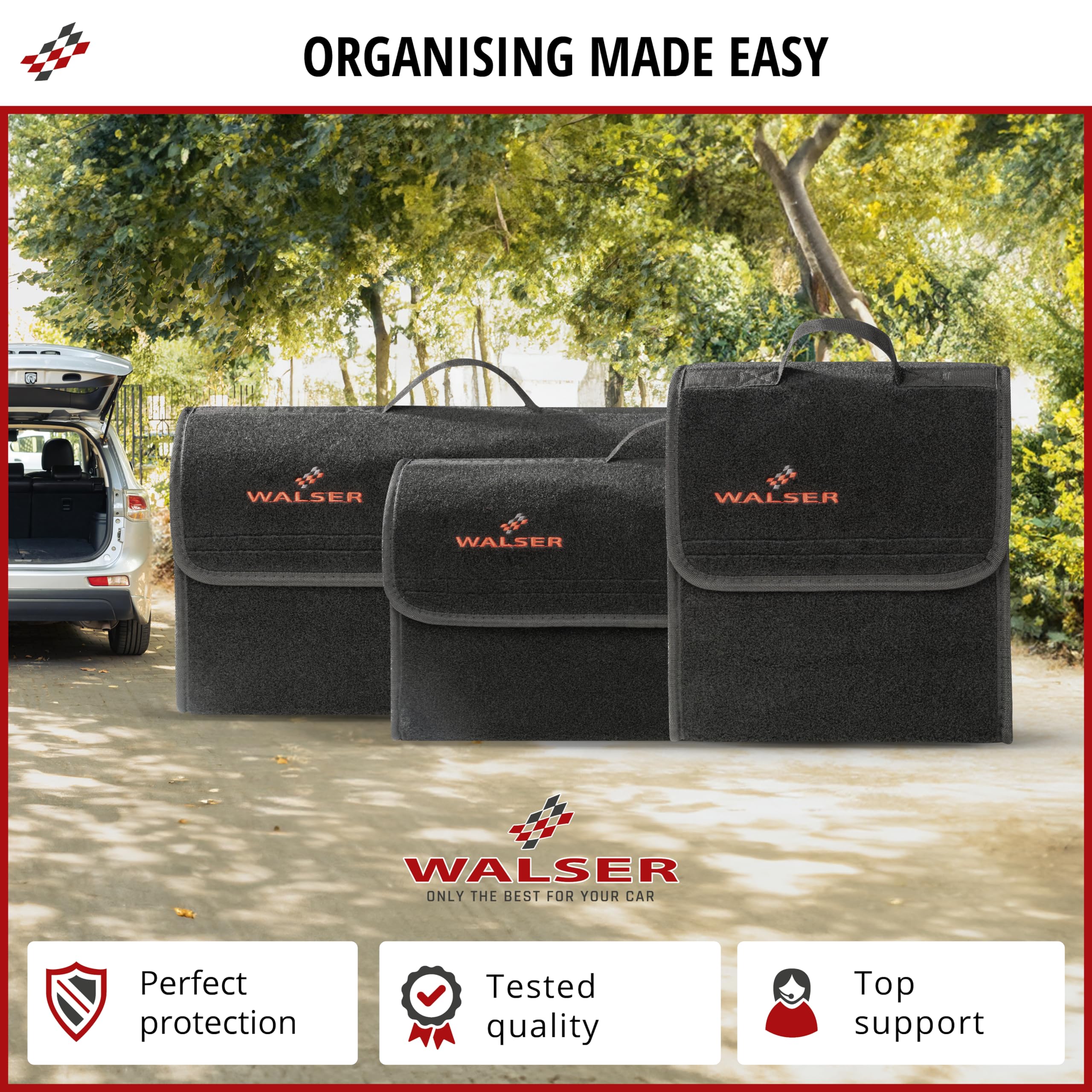 Walser Boot Bag Toolbag Organiser Size XXL, Needle Felt Boot Organiser, Car Bag, Car Storage Bag, boot organiser 57x16x21 cm black