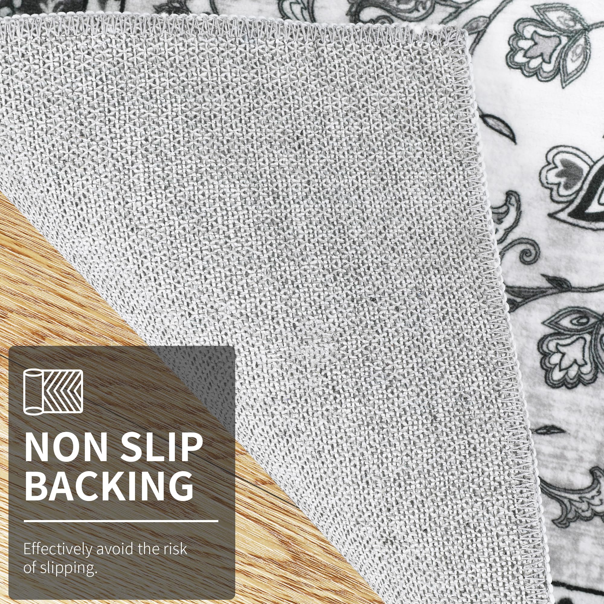 Enyhom Grey Machine Washable Carpet Runner, 80 x 200 cm Soft Touch Non Slip Hallway & Kitchen Floor Runner Mat