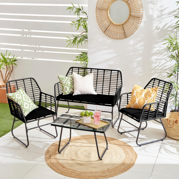 Neo Garden Patio Furniture Wicker Rattan Chair Table Sofa Outdoor Indoor Balcony Conservatory Cushion Set (Dark Grey)