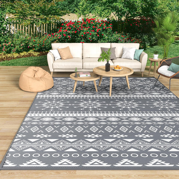 MOKANI Large Outdoor Rug for Patio Waterproof, Reversible Garden Rugs 180x270 cm, Plastic Carpet, Lightweight Foldable Boho Area Mats, UV Resistant