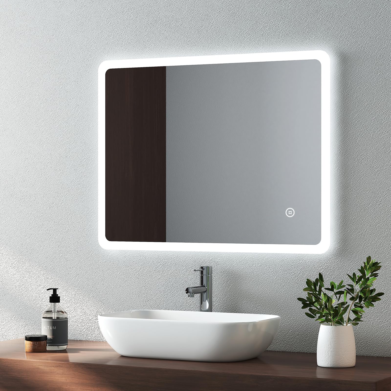 EMKE 450 X 600 mm Backlit Illuminated Bathroom Mirror, Wall Mounted Multifunction Bathroom Vanity Mirror with LED Lights and Demister Pad,