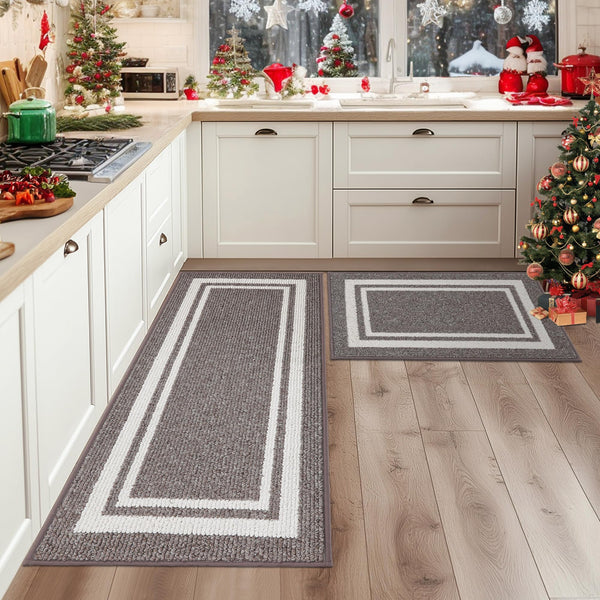 COSY HOMEER Kitchen Rugs 2 Pieces, 51x76cm+51x122cm, Absorbent and Stain-Resistant Kitchen Mats Non-Slip, Machine Washable Kitchen Runners Floor Mat