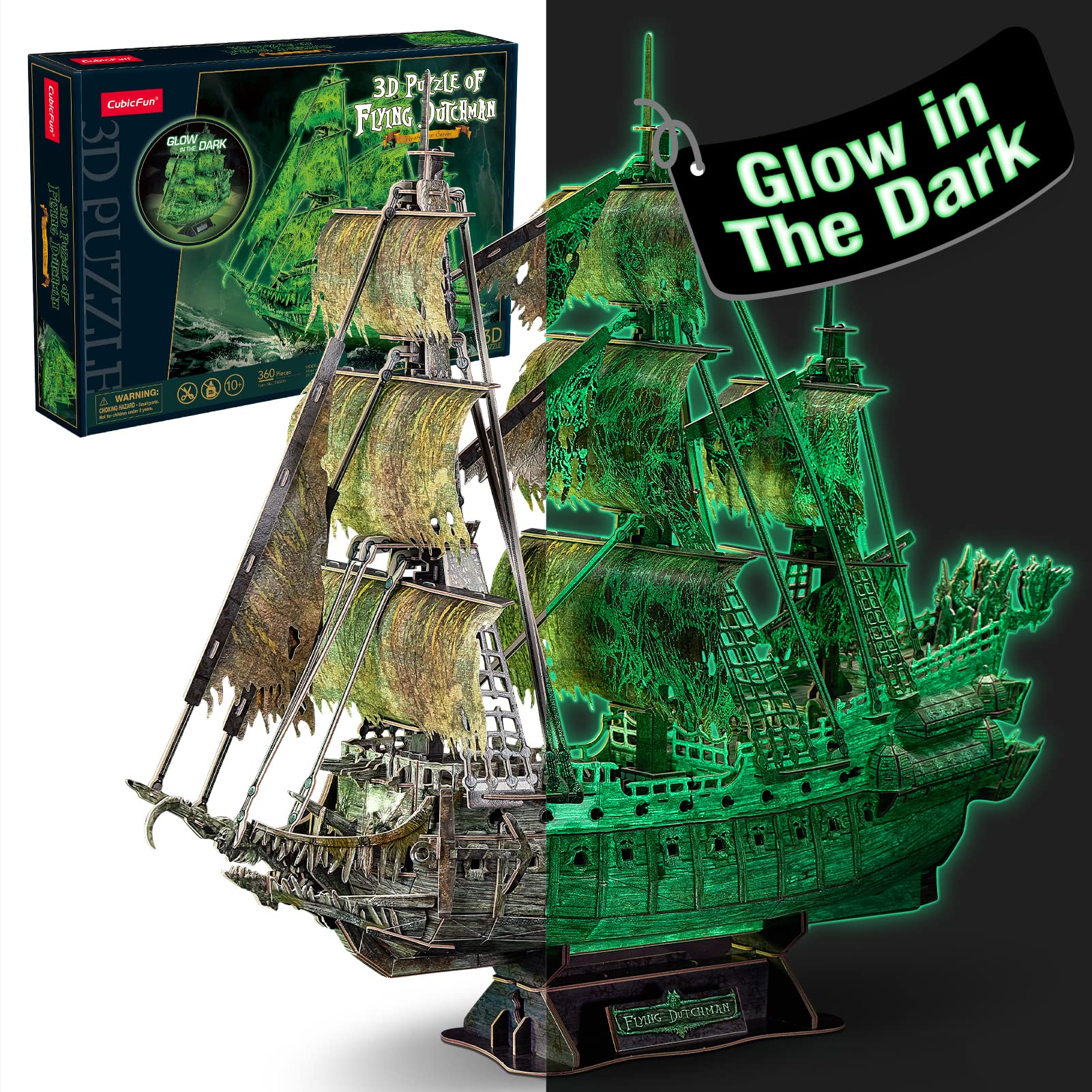 CubicFun LED Pirates of the Caribbean Flying Dutchman Model Kits for Adults to Build 3D Jigsaw Puzzles Ship Model Building Gifts for Adults Kids Girls Boys - 360 Pieces