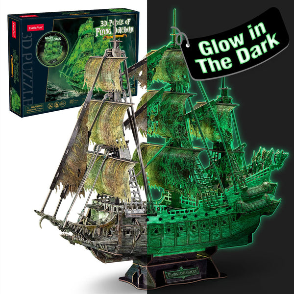 CubicFun LED Pirates of the Caribbean Flying Dutchman Model Kits for Adults to Build 3D Jigsaw Puzzles Ship Model Building Gifts for Adults Kids Girls Boys - 360 Pieces
