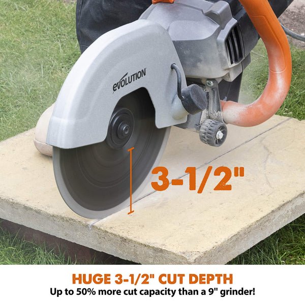 Evolution Power Tools R230DCT Disc Cutter, Concrete Saw, Cut Off Saw, For Cutting Concrete, Stone, Brick, Roof Tile & More - 2000W Motor, No Gas, 90 mm Cut, Incl Diamond Masonry Blade, 230V, 230mm