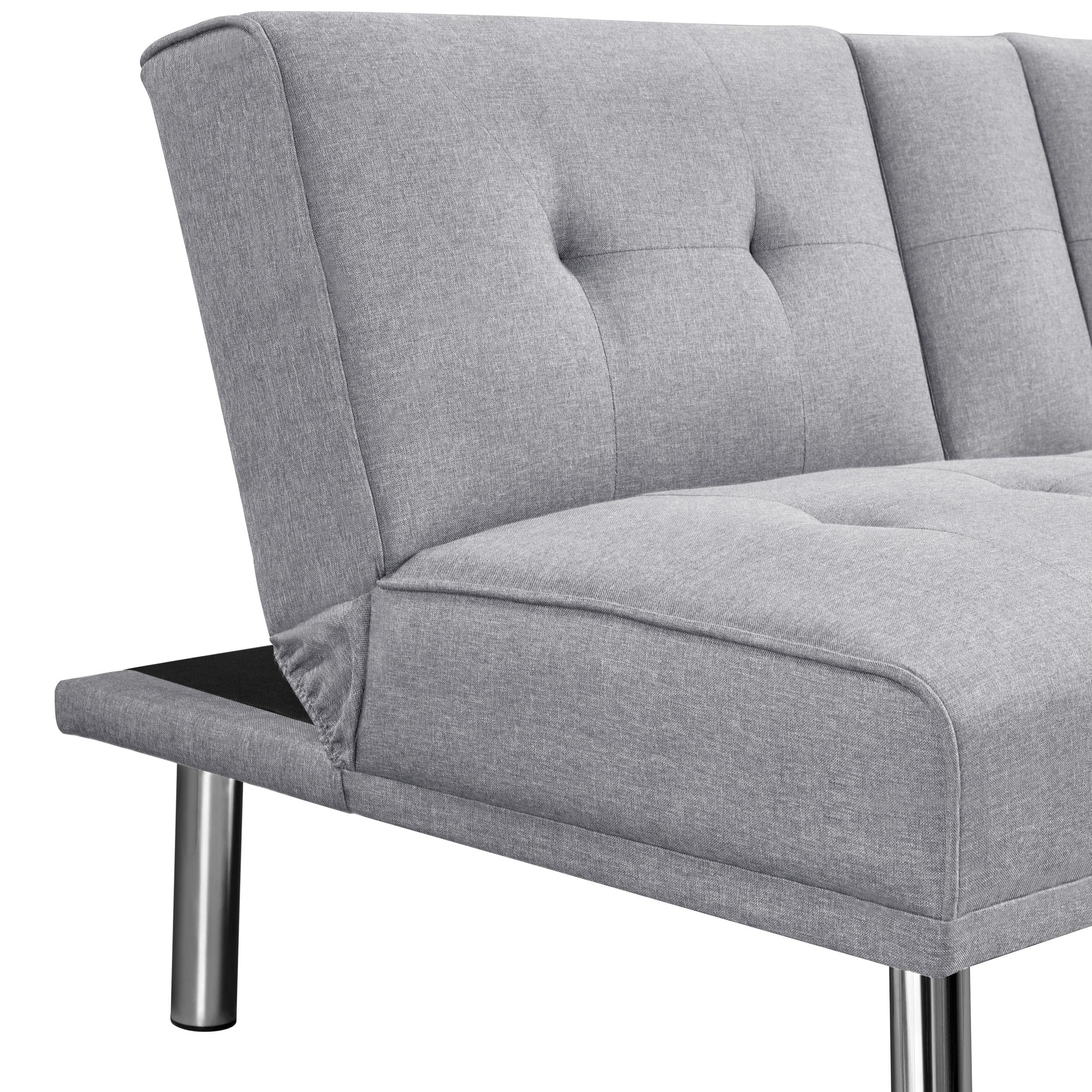 Yaheetech Sofa Bed Fabric Click Clack Sofa Bed with 2 Cup Holders, Convertible Futon Settee, Futon Recliner Lounge for Living Room, Spare Room, Bedroom, Black