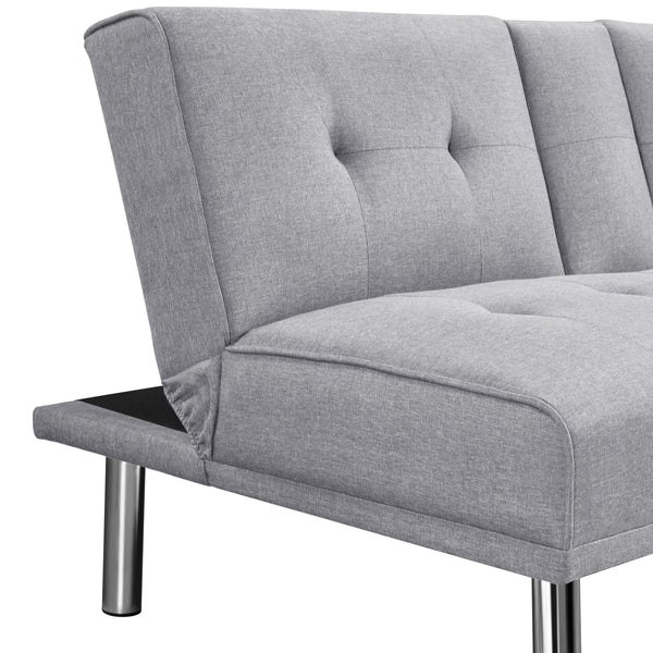 Yaheetech Sofa Bed Fabric Click Clack Sofa Bed with 2 Cup Holders, Convertible Futon Settee, Futon Recliner Lounge for Living Room, Spare Room, Bedroom, Black