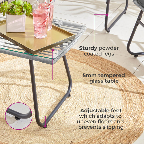 Neo Garden Patio Furniture Wicker Rattan Chair Table Sofa Outdoor Indoor Balcony Conservatory Cushion Set (Dark Grey)