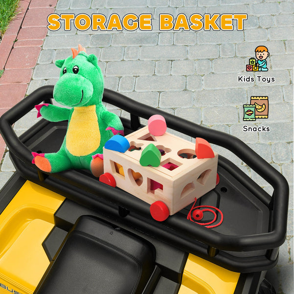 AIYAPLAY 12V Kids Electric Ride on ATV, Battery Powered Quad Bike with 4 Suspension Wheels, Forward Reverse Function, Headlights, Music, Storage Basket, for Ages 3-5 Years, Yellow