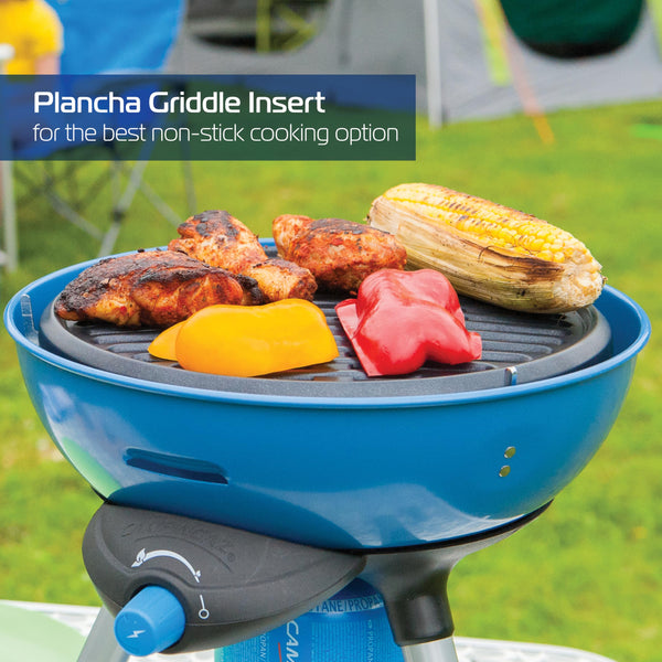 Campingaz Party Grill 400 CV, Camping Stove and Grill, All-in-One Portable Camping BBQ, with Griddle, Grid and Pan Support, Lid Doubles as Wok, Blue
