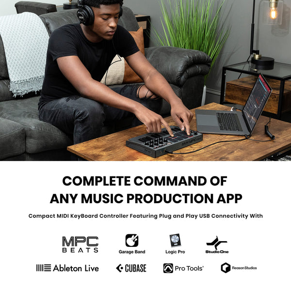 Akai Professional MPK Mini MK3 - 25 Key USB MIDI Keyboard Controller with 8 Backlit Drum Pads, 8 Knobs and Music Production Software and Native Instruments Sound Package (NKS Integration)