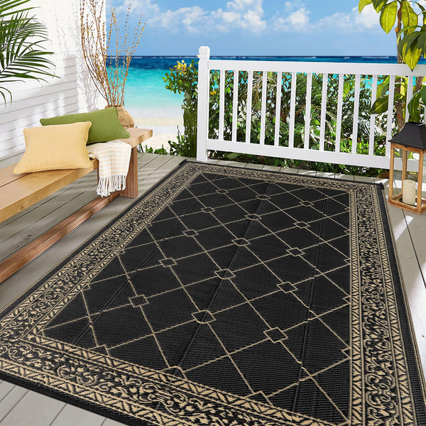 Enyhom Outdoor Rugs for Garden Waterproof, 150 x 240 cm Reversible Plastic Patio Foldable Mat, Portable Easy Cleaning Carpet Rug, Heavy Duty Picnic