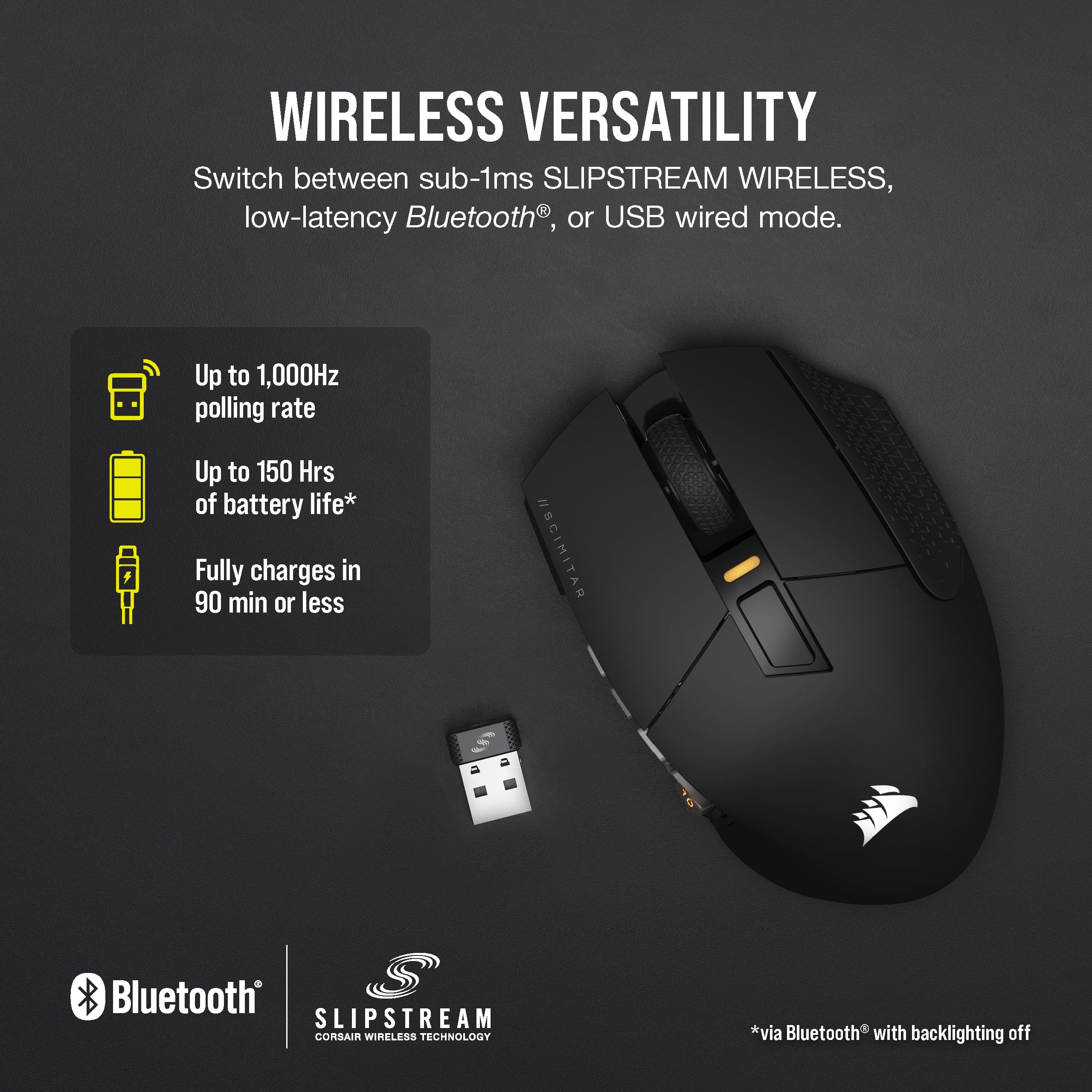 CORSAIR SCIMITAR ELITE WIRELESS MMO Gaming Mouse – 26,000 DPI – 16 Programmable Buttons – Up to 150hrs Battery – iCUE Compatible – PC, PS5, PS4, Xbox – Black